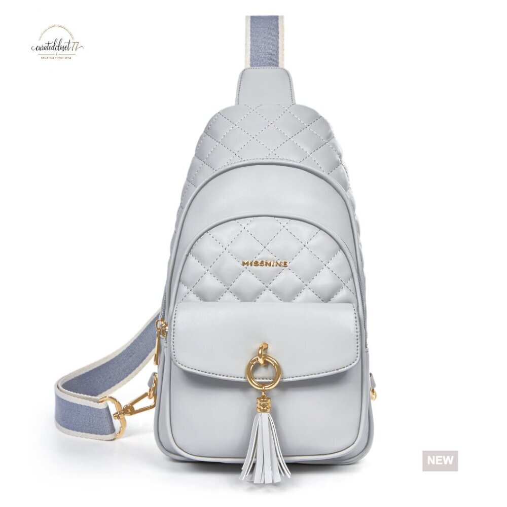 PU Leather Quilted Crossbody Sling Bag with Tassel for Travel Hiking
